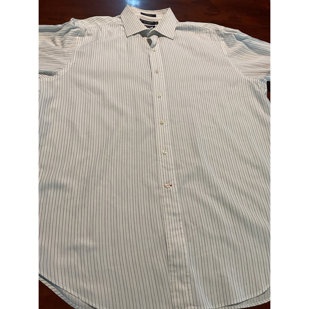 Daniel Cremieux Carlos Shirt Mens 17.5 34 White Striped Classic Fit Cotton Dress